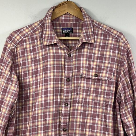 Patagonia Rose Mauve Pink Organic Cotton Plaid Flannel Shirt Size L Large - Picture 2 of 13
